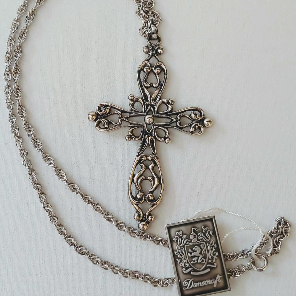 Vintage Danecraft Sterling Silver Cross Necklace.